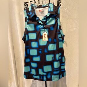 NWT Play Loud Golf Women's Geometric Blue and Black Blouse